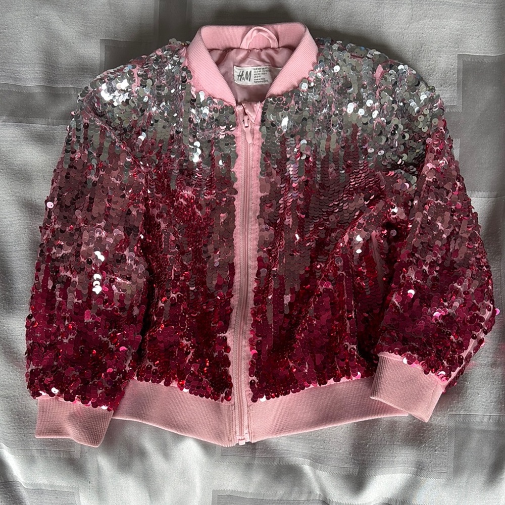 H&M Sequin Bomber Jacket in Pink and Silver